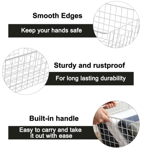 3 Pack White Wire Baskets,14.1"x10.4"x5.6", Wire Freezer Storage Organizer Bins with Handles for Cabinets, Pantry, Closets, Bedrooms - size: 14.1"x10.4"(white)