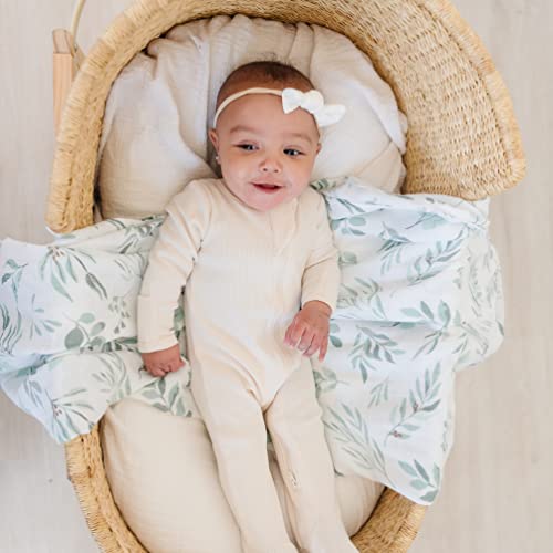 Organic Baby Muslin Swaddle Blankets for Boy or Girl - Eucalyptus Leaves and Sage Swaddling Blanket 2 Pack - Soft Muslin, XLarge and Breathable, Boho Baby, 47" X 47" - color: Eucalyptus, Sage