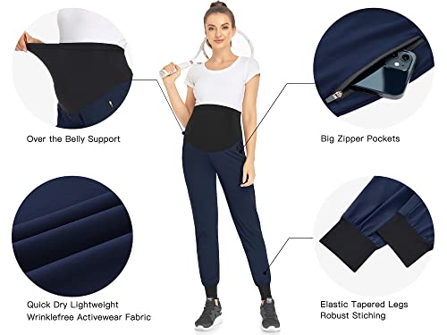 POSHGLAM Women's Maternity Joggers Casual Quick-Dry Active Pregnancy Scrub Pants - color: Dark Navy, size: Large