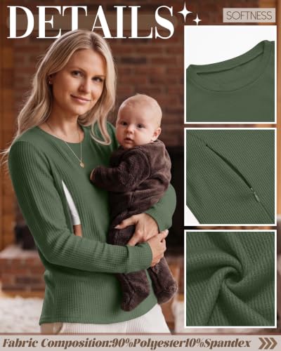 Neer 3 Pack Women's Nursing Hidden Zipper Long Sleeve Shirts - color: Light Gray, Light Green, Black, size: XX-Large