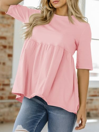 Cicy Bell Womens Babydoll Tops Plus Size Tunic Summer Flowy Peplum Shirts - color: Pink, size: Small