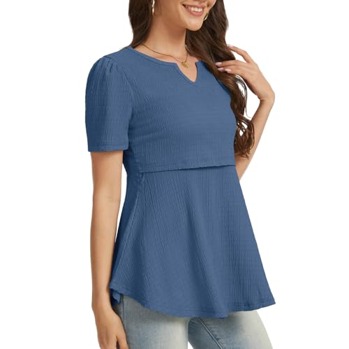 Bearsland Short Sleeve Nursing Top 3pack - color: Black & Dusty Blue & Begonia Red, size: XX-Large