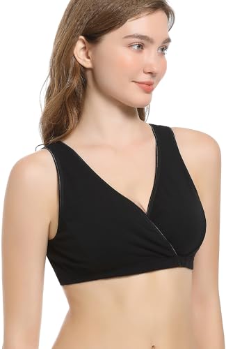CAKYE 3 Pack Cotton Maternity Nursing Bras Breastfeeding Sleep Bralette - color: A-black+wine Red+army Green/3pcs, size: X-Large