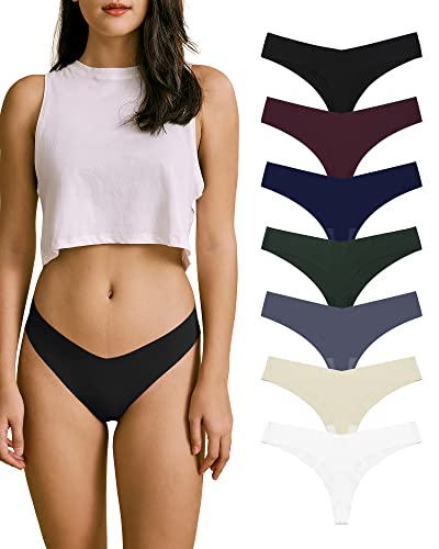SHARICCA Women No Show Seamless Underwear Thong Invisible Soft Panties Multi Pack - color: (7 Pack) All-match Color, size: X-Large