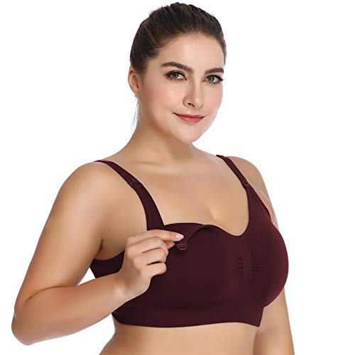 Womens Seamless Nursing Bra Sleeping Maternity Bralette for Breastfeeding Pack of 3 - color: Black Beige Red, size: XX-Large