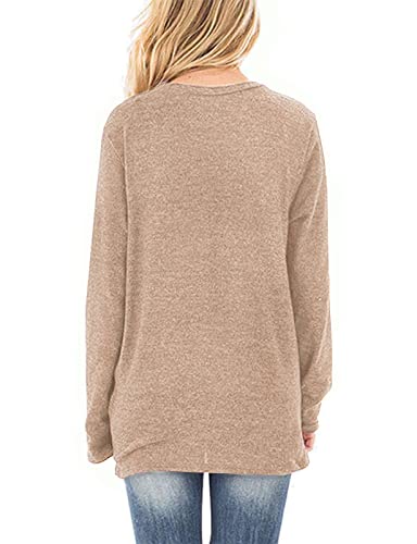 SimpleFun Womens Tops Long Sleeve Shirts V Neck Loose Twist Knot Fall Tunic - color: 02-beige, size: Large