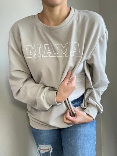 Women Waffle Knit Mama Embroidered Zippers Breastfeeding Nursing Sweatshirt - color: Silver Grey, size: Medium