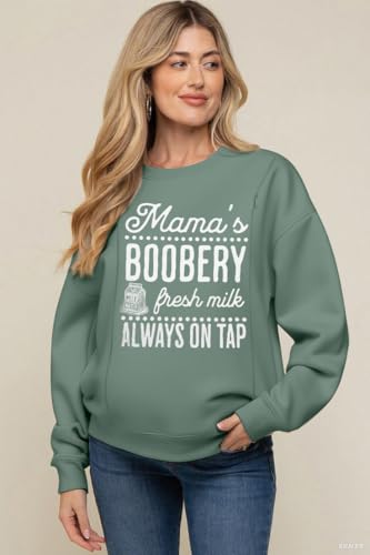 Maternity Nursing Sweatshirts for Women Friendly Zip Breastfeeding Pullover Top Mama's Boobery Print Clothes - color: Green, size: X-Large