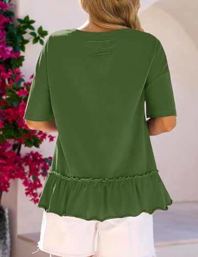 MEROKEETY Women's 2026 Summer Short Sleeve Peplum Casual Ruffle Tops - color: Green, size: Small