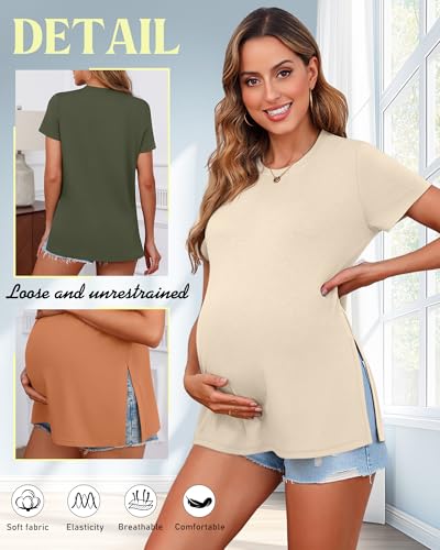 Ficerd 3 Pack Women's Maternity T Shirts - color: Bright Orange, Cream, Army Green, size: XX-Large
