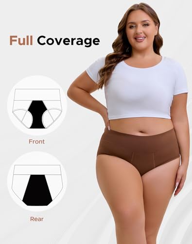 INNERSY Women's Plus Size Period Underwear High Waist Heavy Flow 3-Pack - color: Mocha, size: 3X-Large
