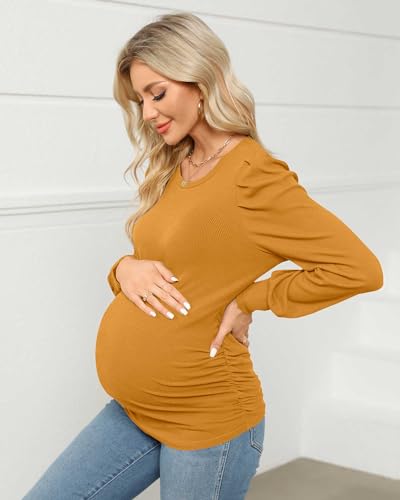 Onedreamer Women's Maternity Shirts Crew Neck Long Sleeve Maternity Tops - color: Long Sleeve-yellow, size: Medium