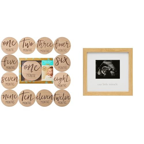 Bundle of Kate & Milo Baby Monthly Milestone Marker Discs + Kate & Milo Our Little Miracle Sonogram Frame