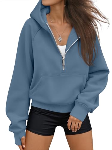 AUTOMET Womens Hoodies Half Zip Up Casual Comfort Fall Clothes 2026 - color: Blue, size: Medium
