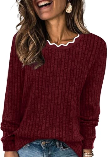 WIHOLL Womens Long Sleeve Shirts Lightweight Tunic Fall Top Sweaters 2026 - color: 03-red, size: XX-Large
