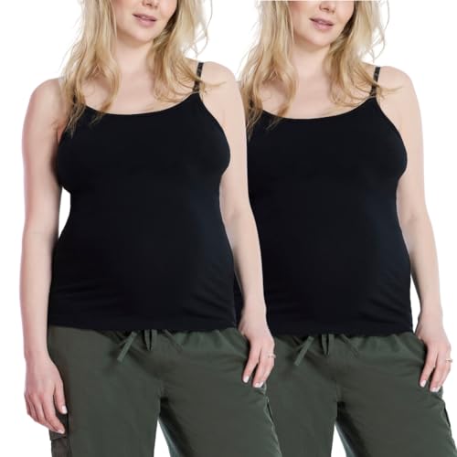 Motherhood Maternity Women's Clip Down Nursing Tank Top Cami with Adjustable Straps for Breastfeeding-2 Pack - color: Black/Black, size: 2X