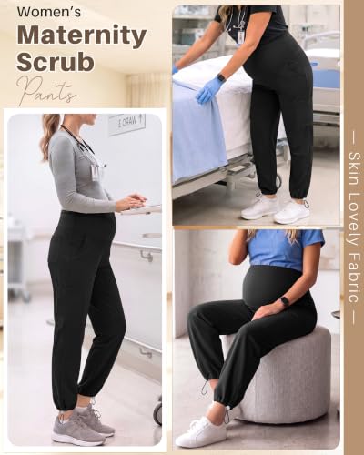 Locoowai 3 Pack Women's Maternity Jogger Scrub Pants with Pocket - color: Black, Black, Black, size: XX-Large