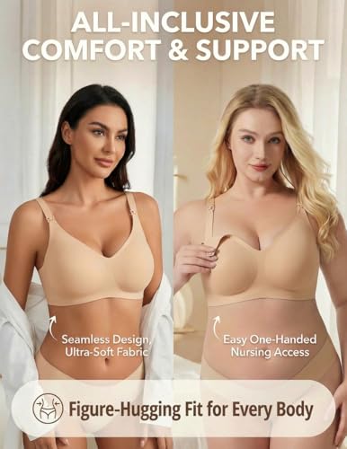 Avidlove Women's Seamless Bras Nursing Bras for Breastfeeding Tshirt Everyday Bra - color: Off-white, size: Large