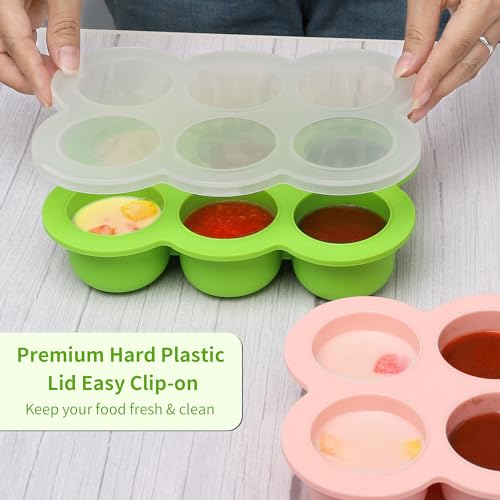 Silicone Freezer Tray with Clip-on Lid, 3oz x 6 Pods (Bright Green) - color: Bright Green (6 x 3 OZ)
