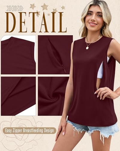 3 Pack Women's Nursing Tank Tops - color: Burgundy Red, Navy Blue, Black, size: Large