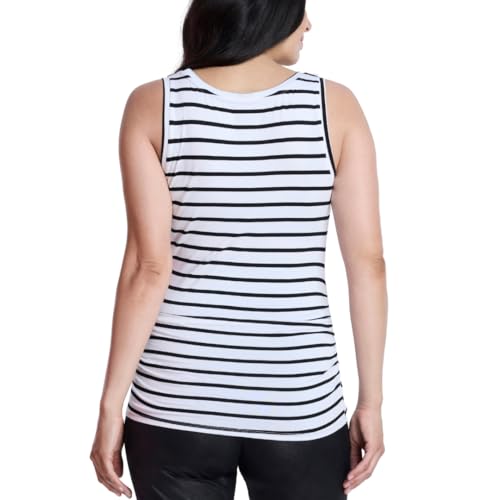 Motherhood Maternity Women's Side Ruched Scoop Neck Pregnancy Tank Top - color: White/Black Stripe, size: Large