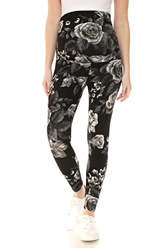 Leggings Depot Women's Over-Belly Maternity Leggings, Soft Yoga Tights - color: Charcoal Rose, size: Medium