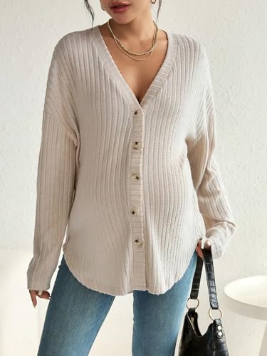 MakeMeChic Women's Maternity Shirts Knit Button Down Nursing Top - color: Apricot, size: XX-Large