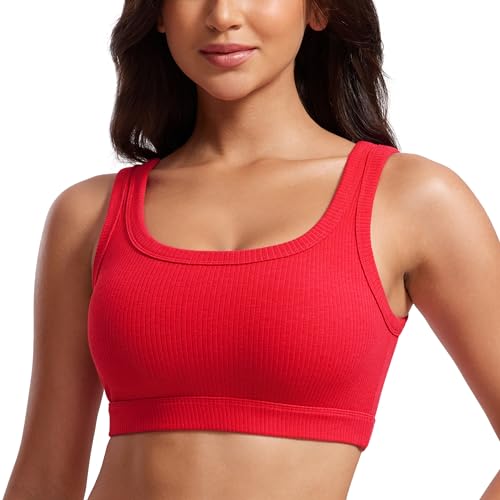 CRZ YOGA Ribbed U Neck Sports Bras - color: Deep Red, size: Small
