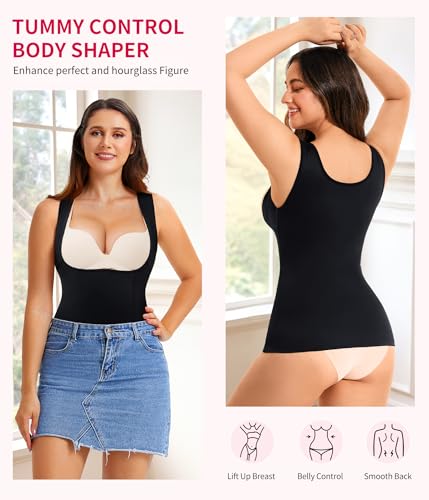 Gotoly Women's Waist Cincher Tummy Control Shapewear Compression Vest - color: Black/Beige 2pcs, size: Medium
