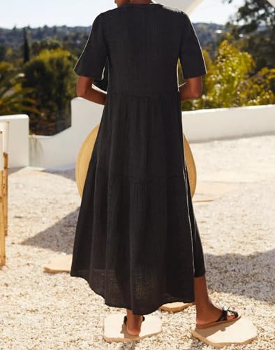 R.Vivimos Womens Summer Cotton Casual Flowy Maxi Dress - color: Black, size: X-Large