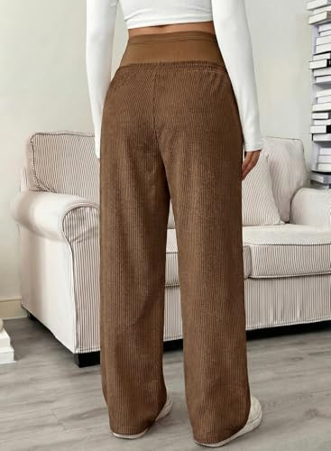 BLENCOT Maternity Pants Over Belly Wide Leg Pregnancy Casual Sweatpants - color: Coffee, size: Medium