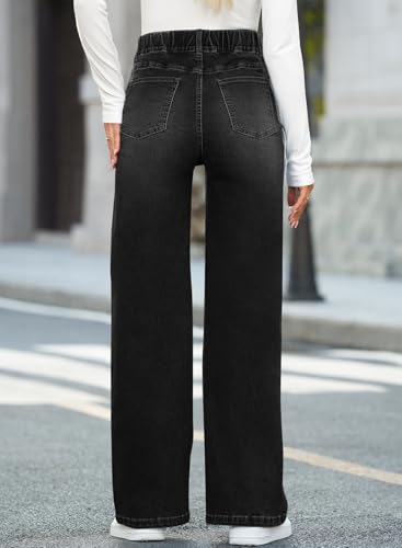 BLENCOT Women's Maternity Jeans High Waist Side Panel Wide Leg Denim Pants - color: Black, size: Large