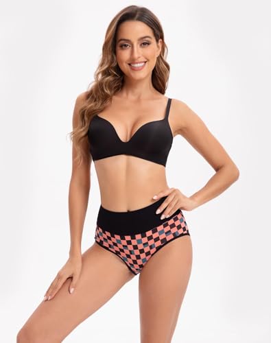 INNERSY Women's High Waisted Underwear Cotton Panties Regular & Plus Size 5-Pack - color: Chessboard, size: Large