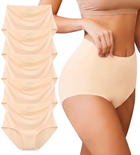 High Waisted Seamless Womens Underwear Comfort No Show Breathable 5 Pack - color: 5 Pack=beige-a3, size: XX-Large