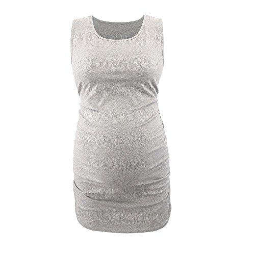 Maternity Side Ruched Cami - Stretchy Pregnancy Tank Top, Breathable Cotton Tummy Control Vest for Women - color: Gray, size: Medium
