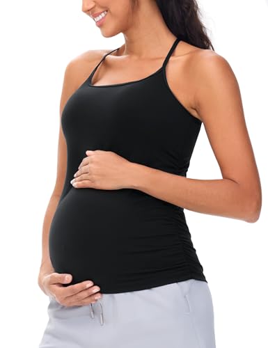 THE GYM PEOPLE Women's Maternity Tank Tops Padded Pregnancy Workout Shirts - color: Black, size: Medium