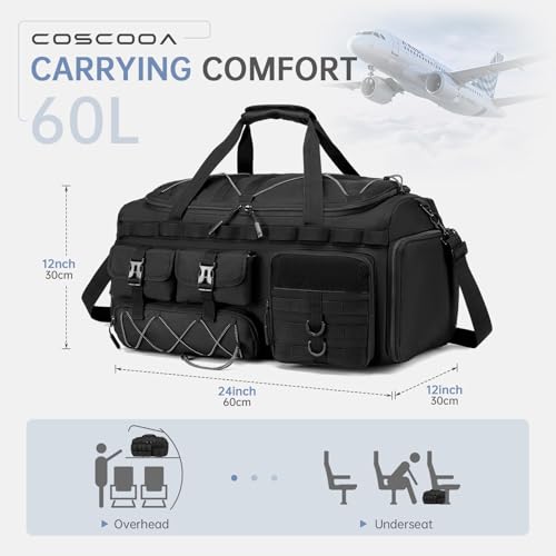 60L Gym Bag with Shoe Compartment 3 in 1 Tactical Duffle Bag - color: Khaki, size: 60L