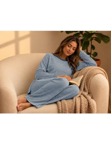 Sexyasasii Women's 2 Piece Striped Lounge Set Maternity Pajama Sets - color: Dark Blue, size: X-Large