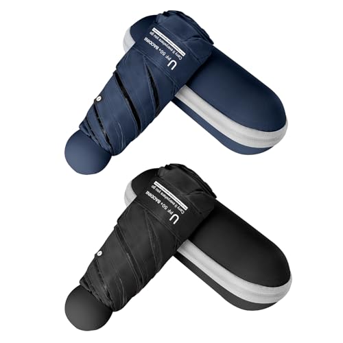 BAODINI Mini Travel Umbrella with UV Sun Protection, Compact Pocket-Size - color: F-2 Pack Navy Blue & Black