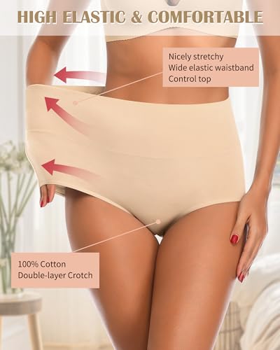 CULAYII Tummy Control Underwear Womens High Waisted Cotton Panties Breathable Full Coverage Postpartum Ladies Briefs - color: Multicoloured F - 5 Pack, size: Medium