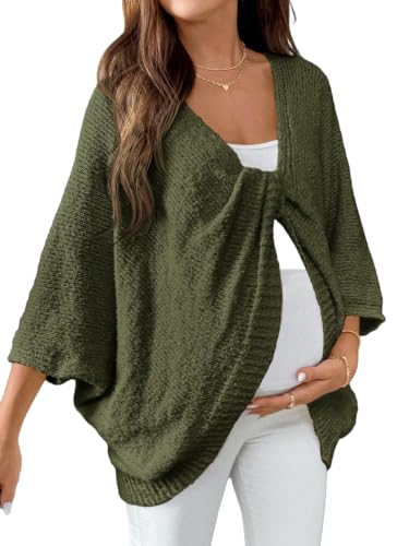 Milumia Women's Maternity Twist Front Sweater Oversized Pregnancy Cardigan - color: Army Green, size: Medium