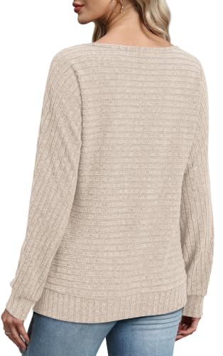 Sampeel Long Sleeve Shirts for Women Crewneck Tunic Tops Oversized Sweaters - color: Apricot, size: Medium