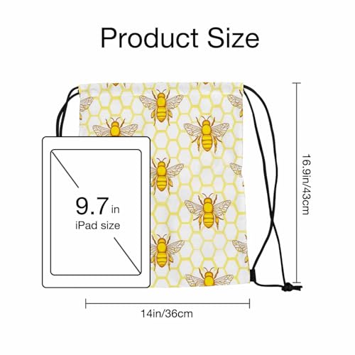 Bee Drawstring Backpack Nature Insect Honeycomb Fragrant Sweet Honey for Swim Bag for Beach Swim Swimming Pool Drawstring Bags - color: Bee
