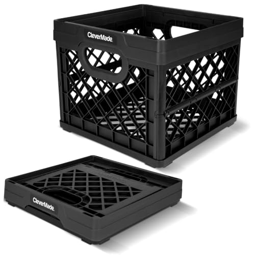 CleverMade Collapsible Milk Crate, 25L Storage Crate, Holds 50 lb, Obsidian (Pack of 6) - color: Obsidian, size: 6 Pack
