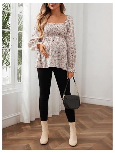 MakeMeChic Women's Maternity Blouse Long Sleeve Ruffle Peplum Dressy Shirts - color: Multicolor, size: Small