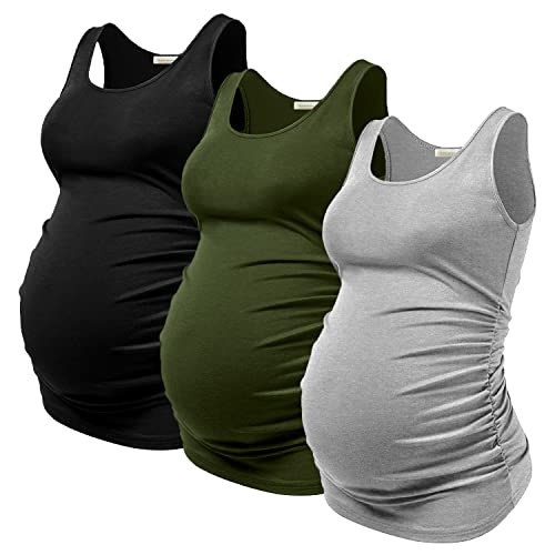 PARNIXS Summer Women's Maternity Tank Top Comfy Sleeveless Maternity Clothes - color: Black/Army Green/Light Grey, size: Medium