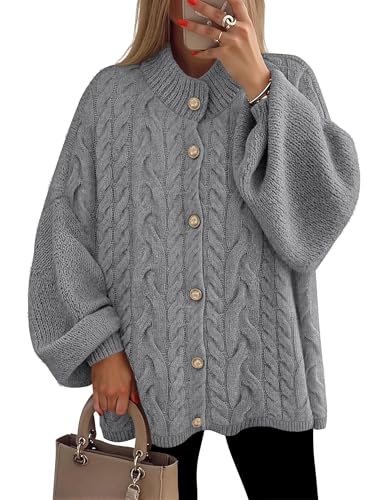 ZESICA Women's Oversized Chunky Knit Cardigan Sweaters Fall Fashion - color: Gray, size: Small