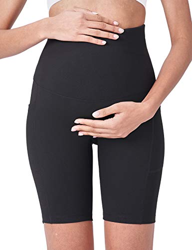 POSHDIVAH Maternity Biker Shorts Over the Belly with Pockets 5"/8" - color: 2pcs Black, size: X-Small