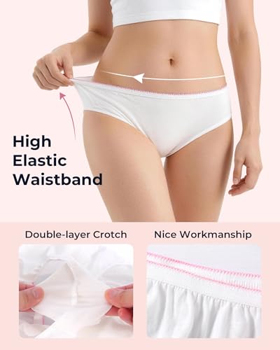 DOLAATEX Women's Disposable Underwear, 100% Cotton, White, 6pk - size: X-Large