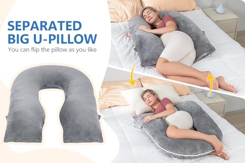 INSEN Pregnancy Pillows, Detachable Body Pillow for Sleeping, Multi-Use Pregnancy Pillows for Pregnant Women, Grey - color: Grey